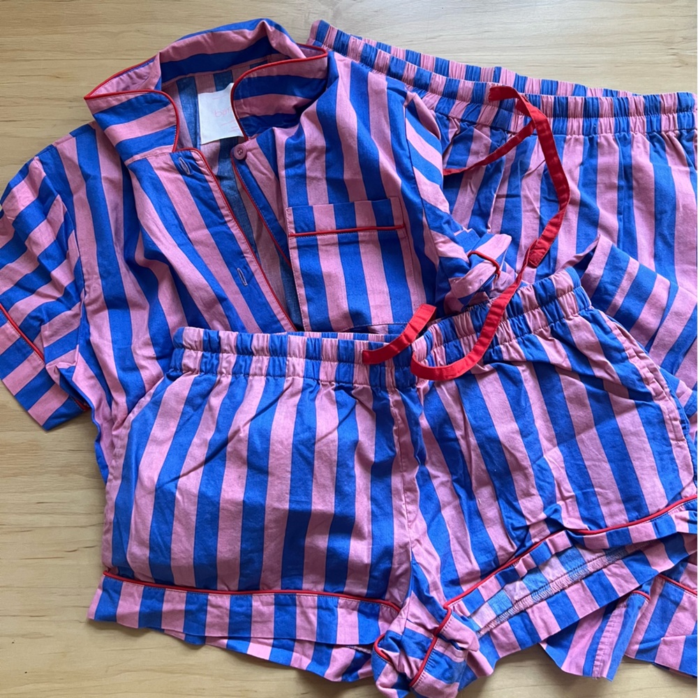 LAST CHANCE❗️- BAN.DO (3)piece PJ Set Shirt/Shorts/Pants Pink & Blue Stripe